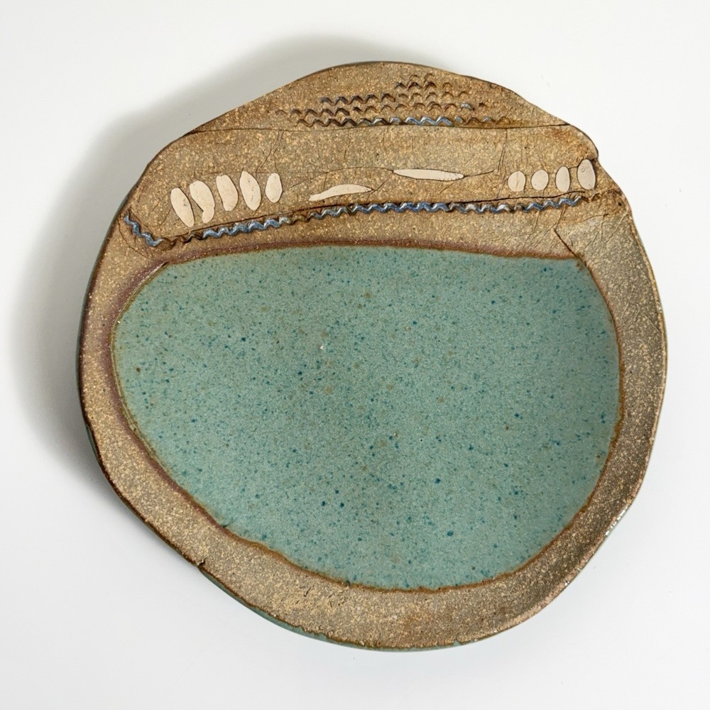 Ellen Hill Art Studio Pottery Plate Turquoise Speckled Signed 7.75 in