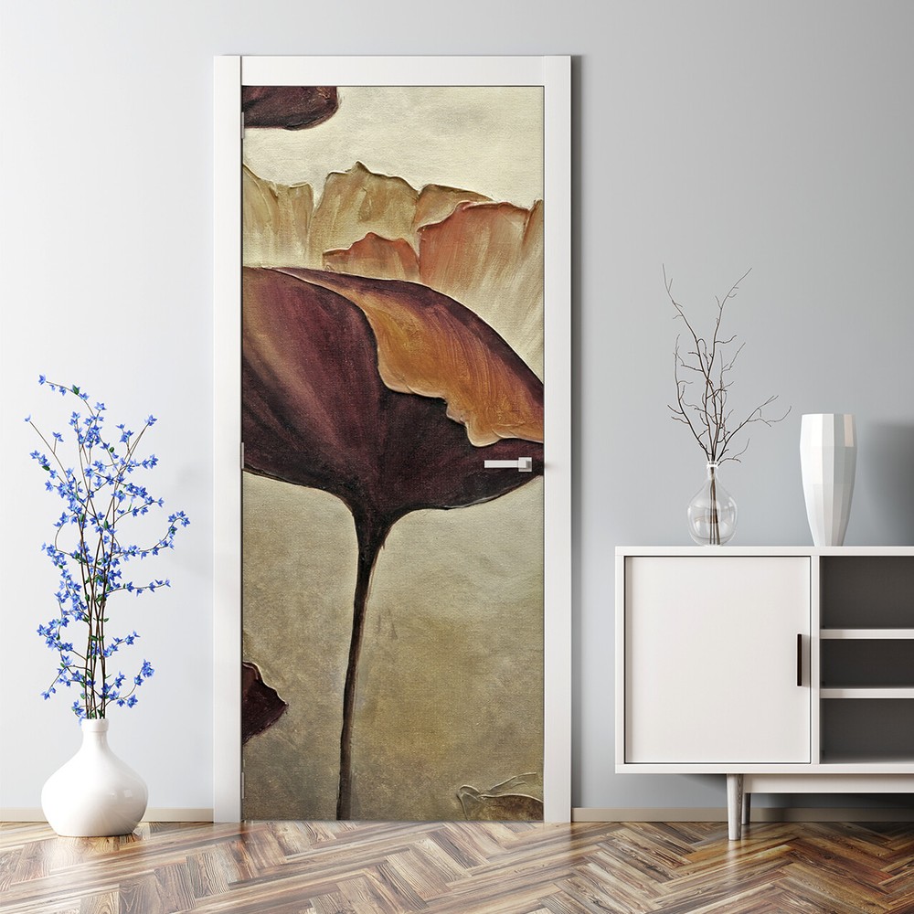 Pastel Romantic Poppy Flower Painting Door Decal