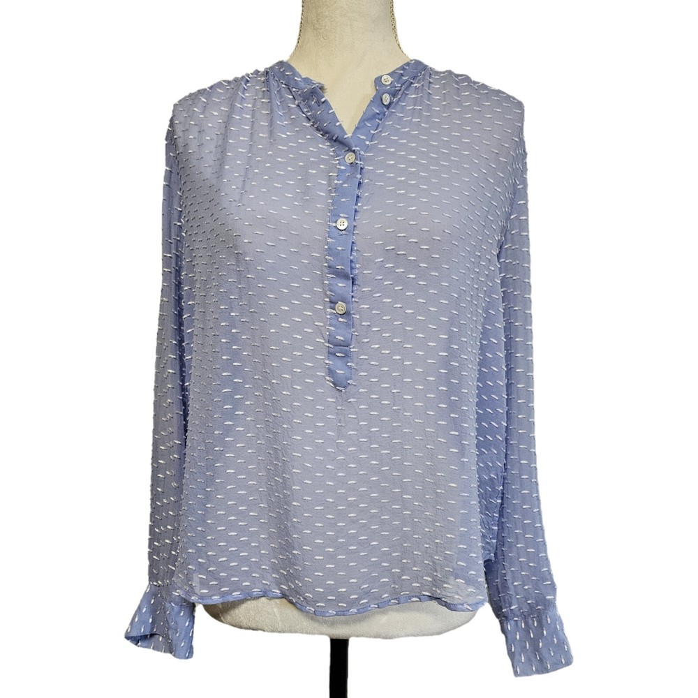 J. Crew Women's Silk Blend Sheer Blue Henley Long Sleeve Popover Top Size 4