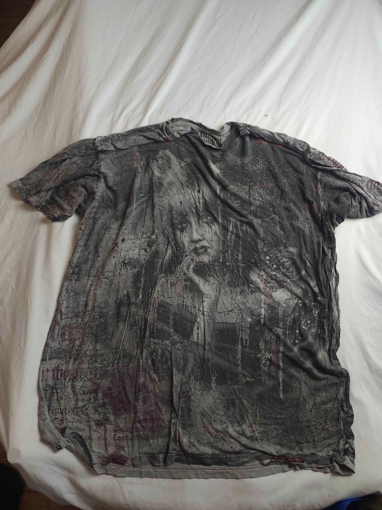 Affliction Mens Bamboo Crying Angel T-Shirt 3XL Embroidered Y2K Grunge Cyber