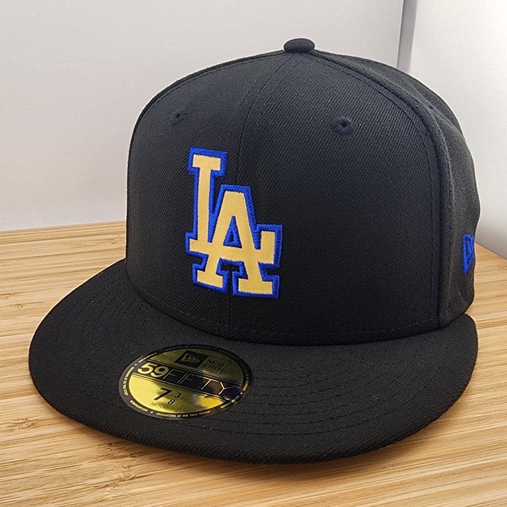 Los Angeles Dodgers Black Fitted Cap New Era 5950 Size 7 3/8 Day Team Pop