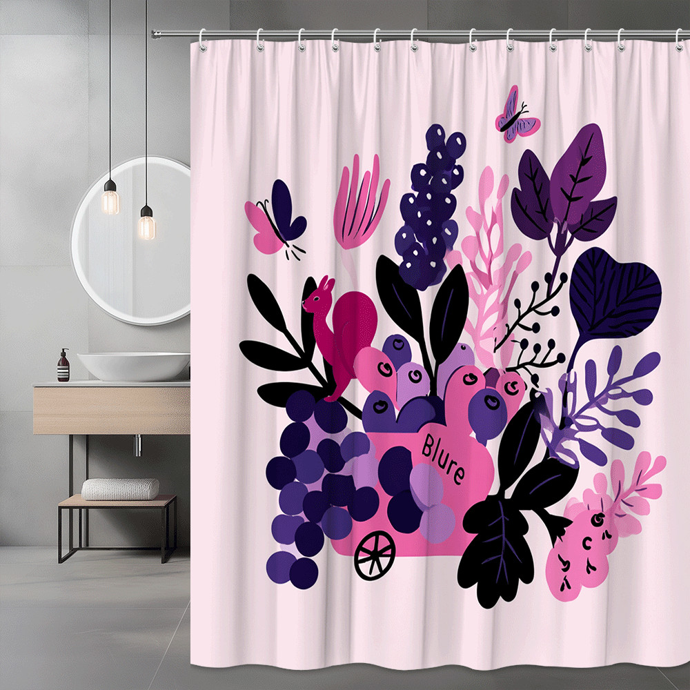 Pink Purple Floral Butterfly Shower Curtain Graphic Print