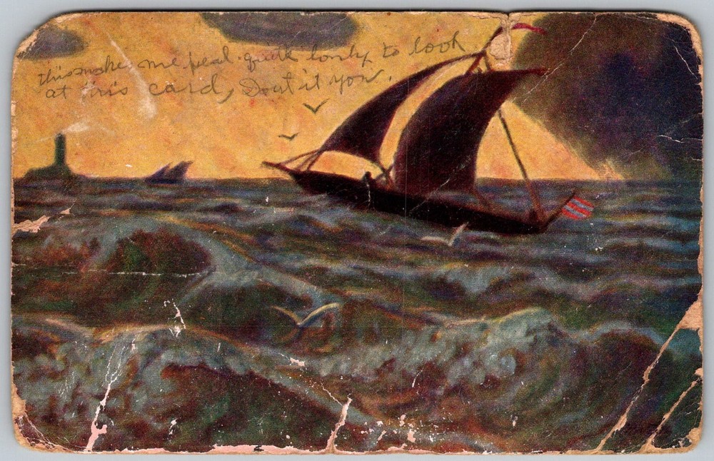 Antique Postcard Sailboat Sea Waxahachie, TX 1910s