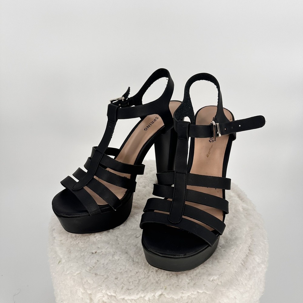 Call It Spring Black Platform Heels Sandals Size US 7.5