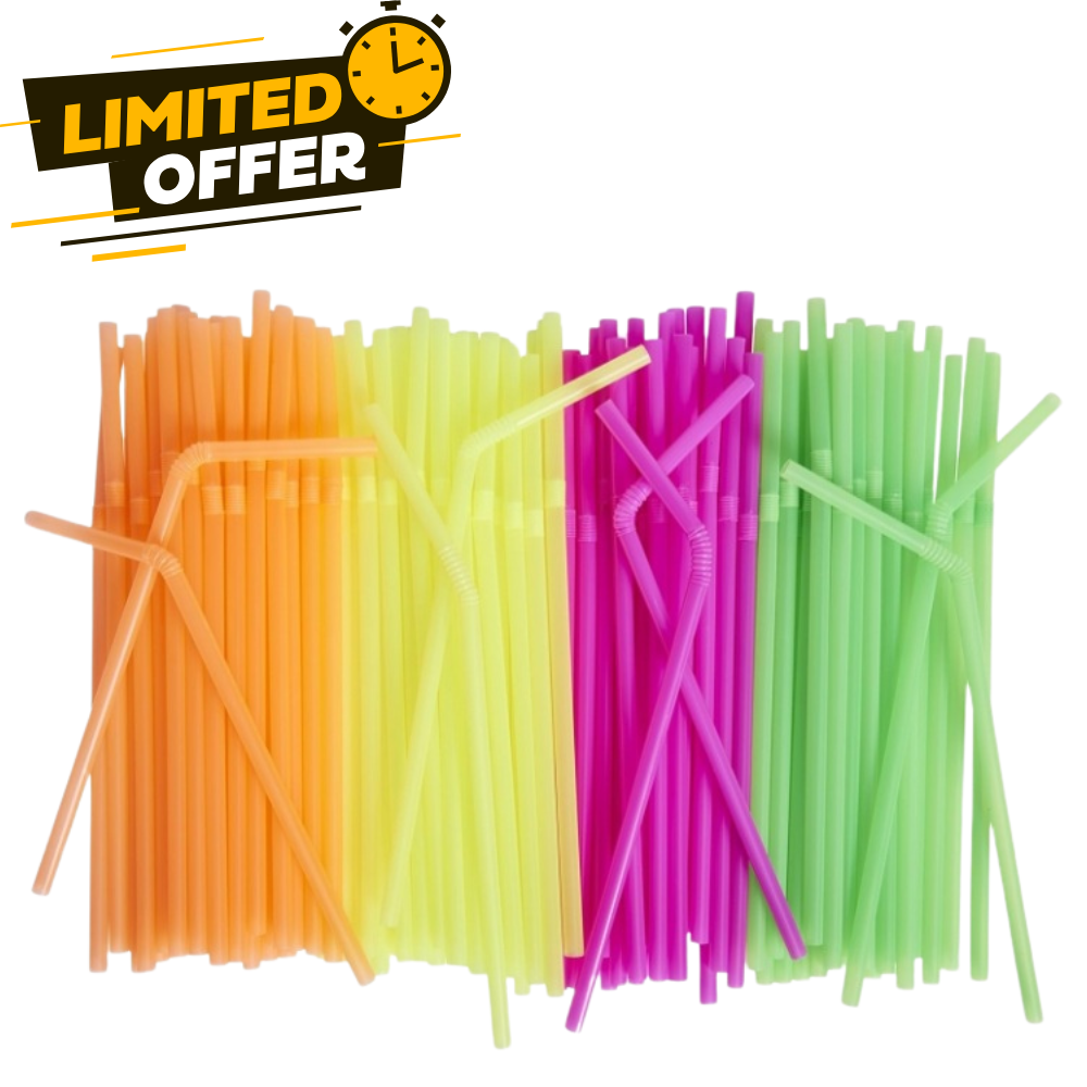 500 Pack Neon Colored Drinking Straws - Flexible, Disposable Kid Friendly