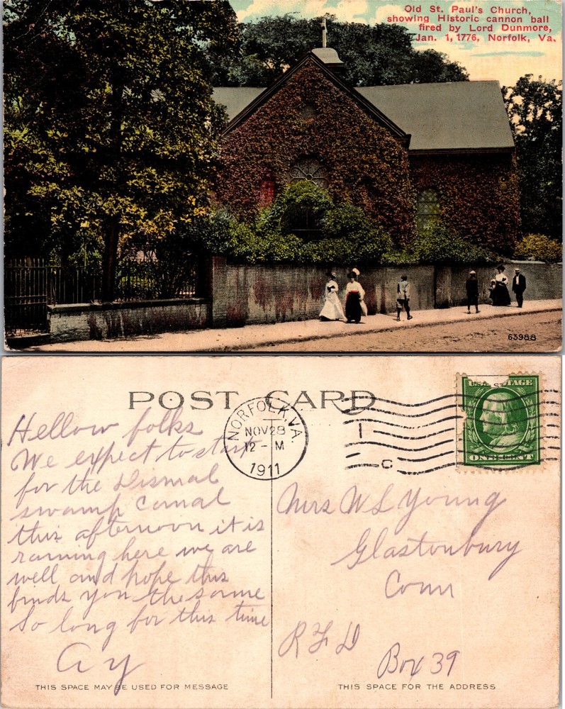 Old St Pauls Church Cannon Ball Norfolk VA Postcard