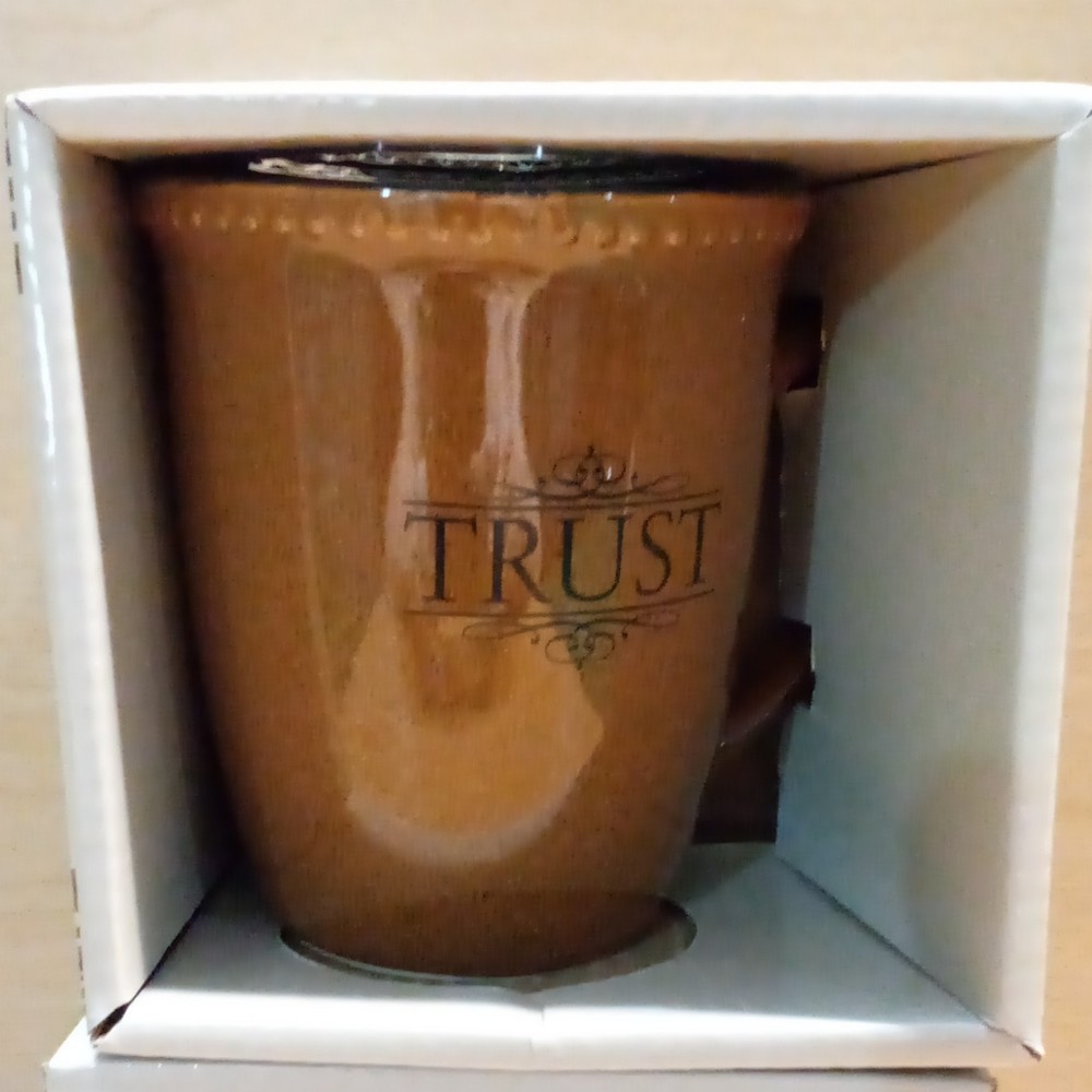 Mug Stoneware Brown/ Black , Trust. Psalms 91:2