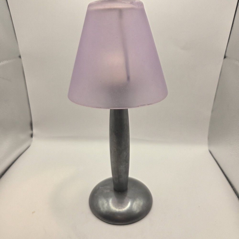 Partylite Vtg Fairy Lamp Frosted Glass Shade Metal Base Purple Lavender