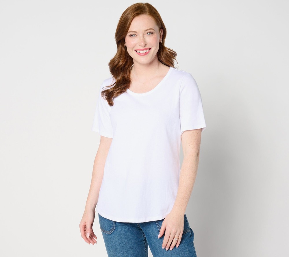 Denim & Co. Women's Top Sz S Essentials True Cotton Jersey Short White A633284