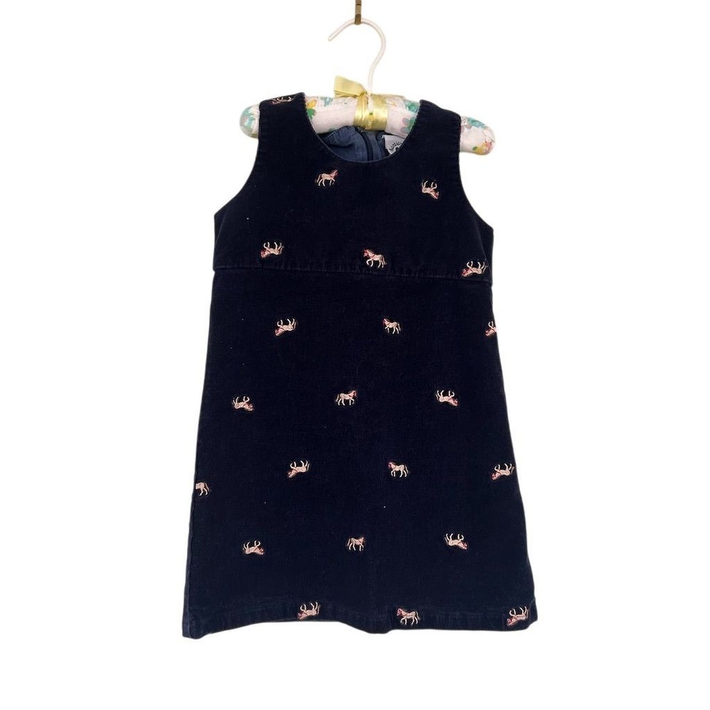 Hartstrings Girls Blue Corduroy Dress Size 5 Embroidered Animals Casual