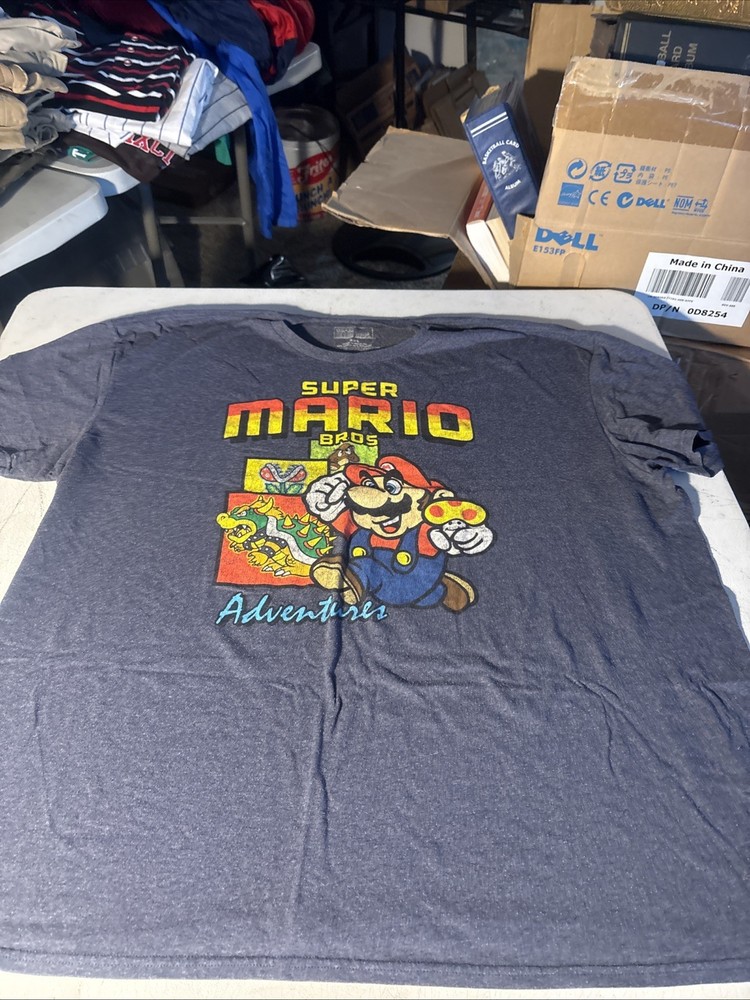 Nintendo Super Mario Bros Adventures Dark Bluish Grey Cotton T-shirt Size 3XL