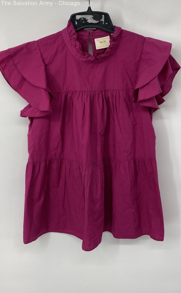 Maeve By Anthropologie Womens Pink Short Sleeve Mock Neck Blouse Top Size Large