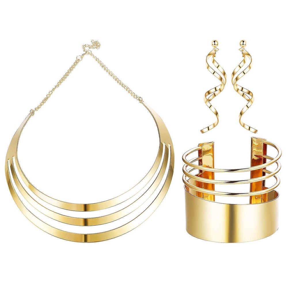 JOERICA Women’s Bib Necklace Set with Wide Cuff Bangle Bracelet Long Sta