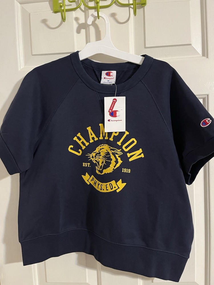 Champion Women's Short Sleeve Fleece Top - Navy Blue SMALL