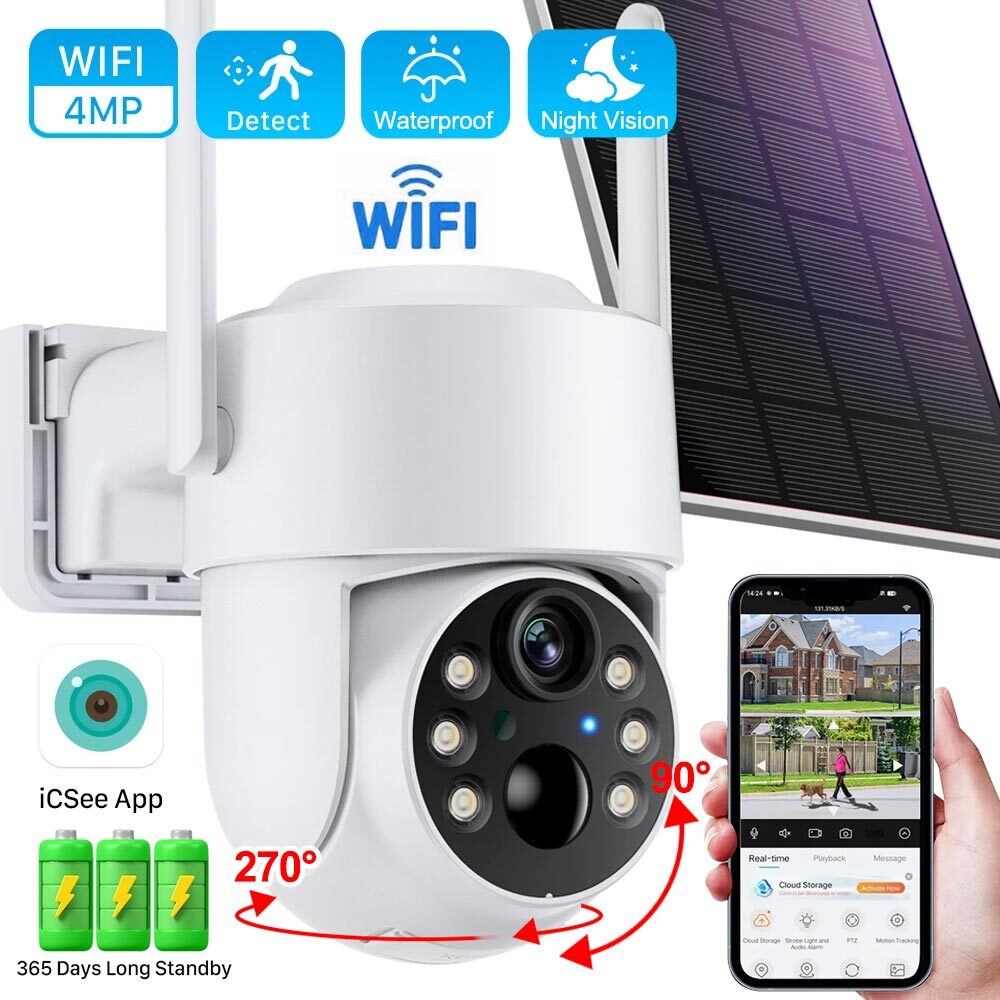 4MP Dual Lens WiFi Solar PTZ Outdoor CCTV Security Camera for Home