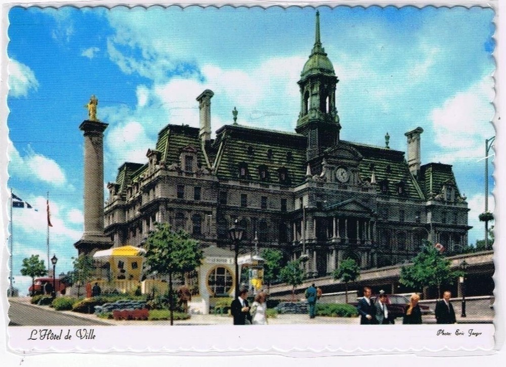 Quebec Laminated Postcard Montreal Hotel de Ville City Hall Nelson's Column