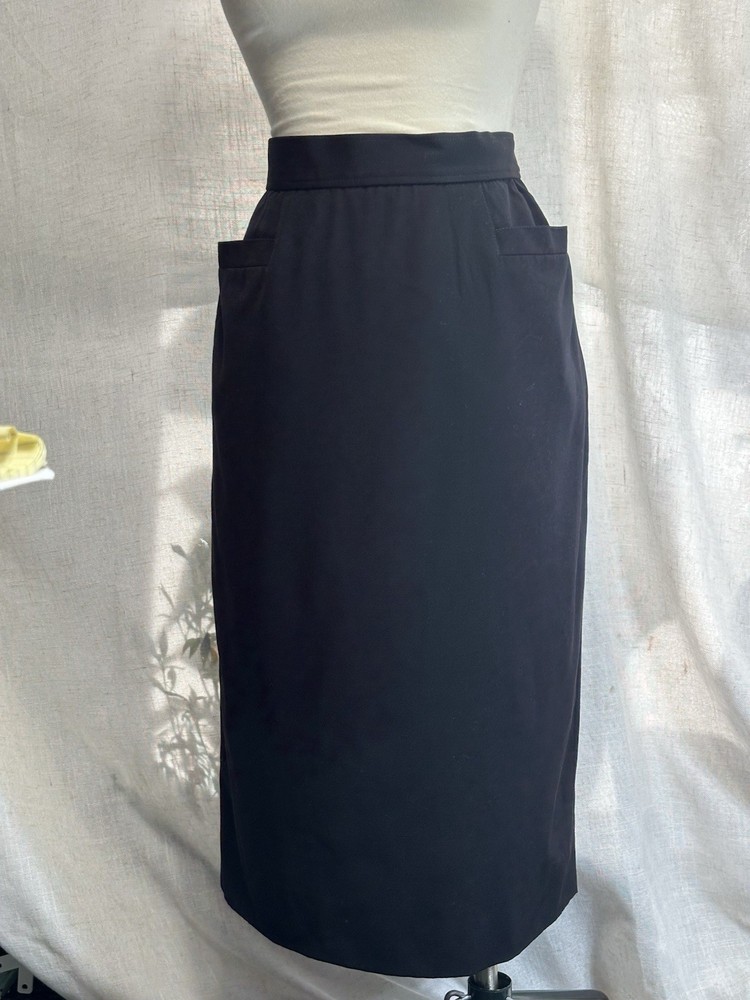 Vintage Salvatore Ferragamo 100%Fleece Wool Black Pencil Skirt Made In Italy Med