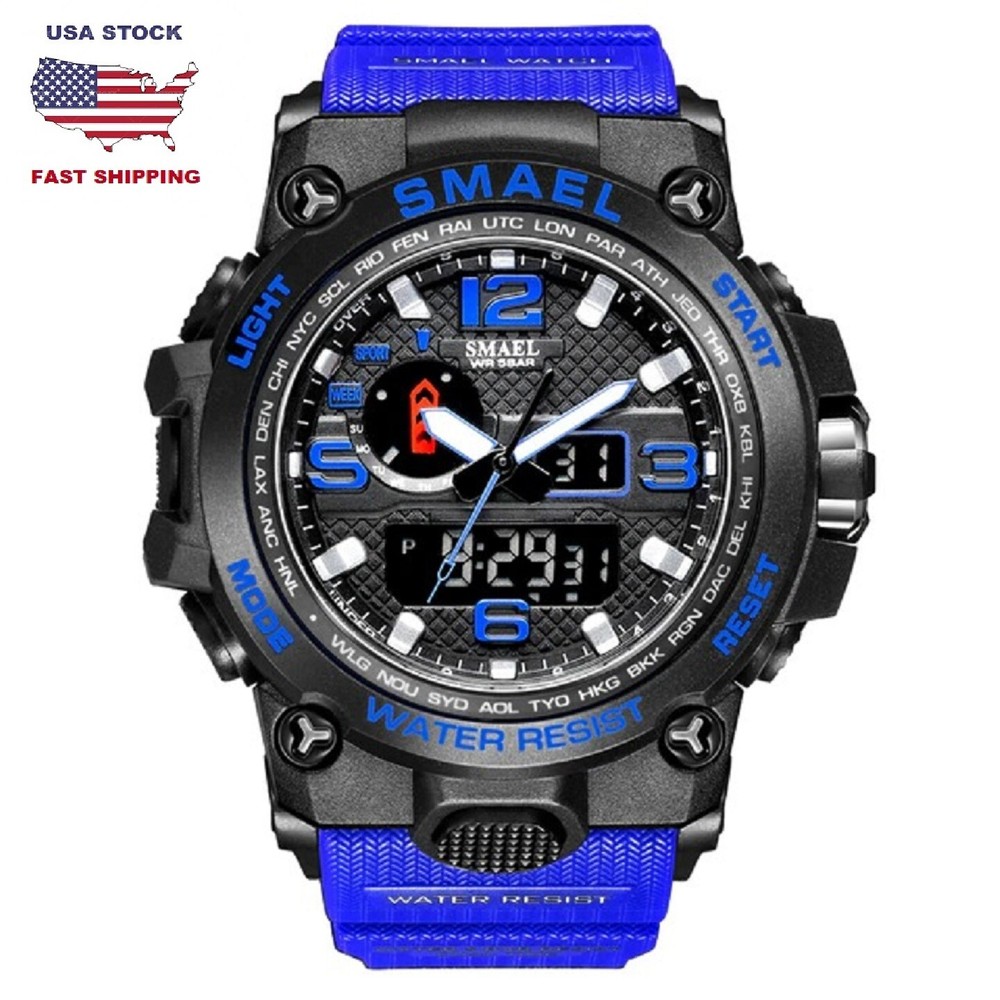 Men's Dual Display Sports Watch Waterproof LED Army US for Free Fast Shipping