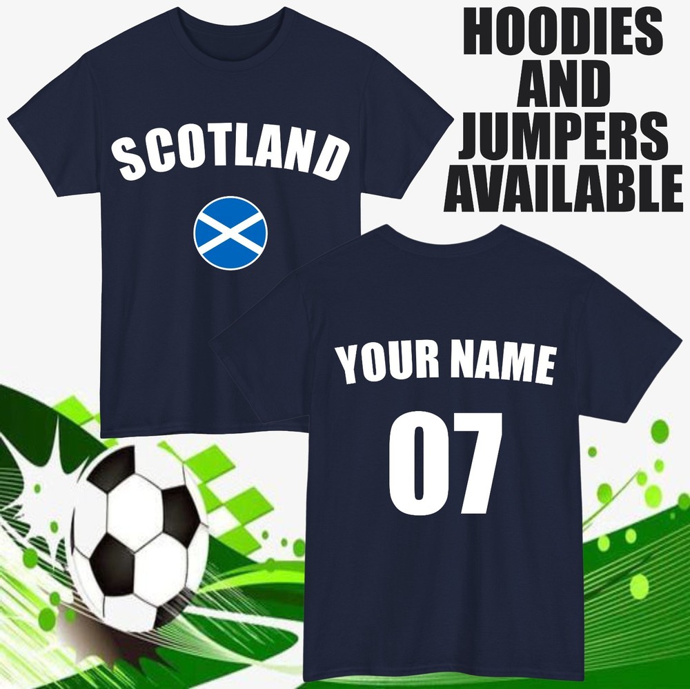 Personalised Scotland Football T-Shirt Customised Name & Number Sports Lover Top