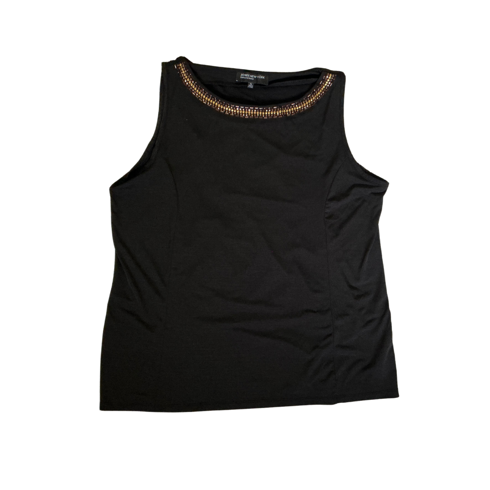 Jones New York XL Black Sleeveless Tank Top with Bronze Studded Neckline