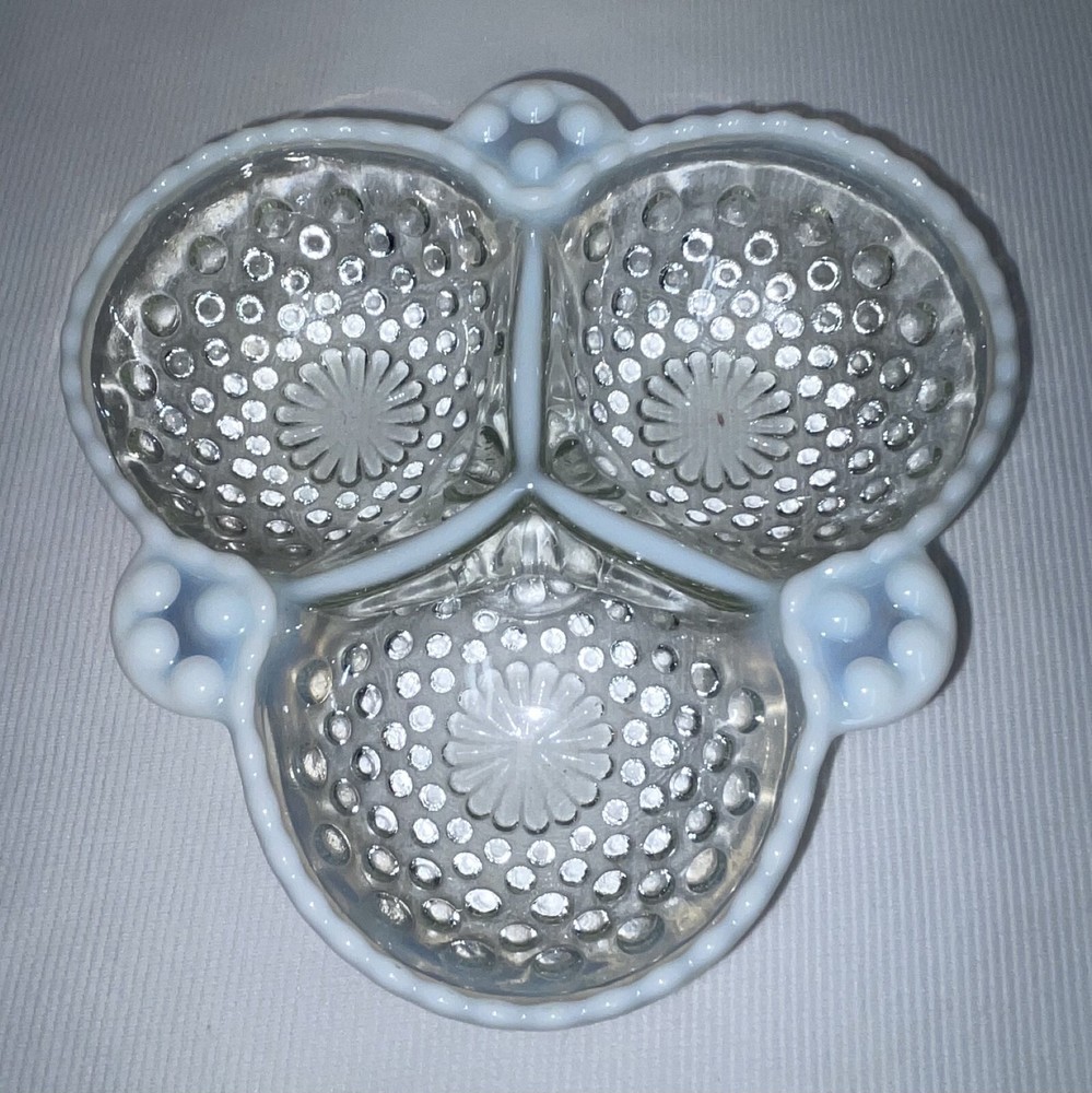 Vintage Moonstone Opalescent Hobnail Glass Candy Dish 6 Inch