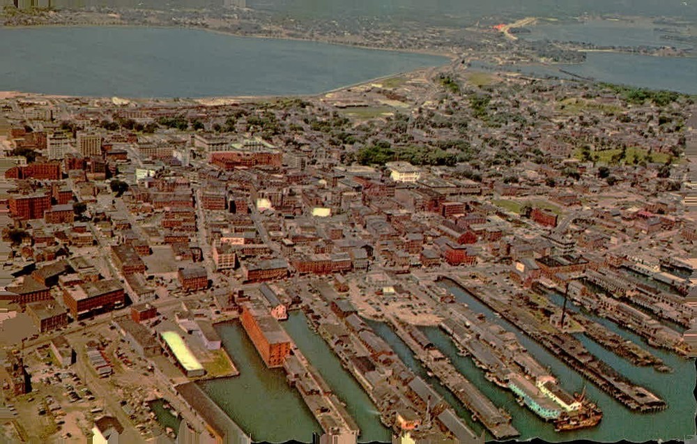 Aerial View Portland Maine Waterfront Docks Postcard Unposted Dexter Press
