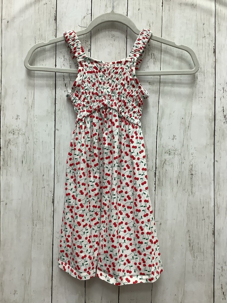 Old Navy Girls Size S 6/7 Printed Sleeveless Smocked Dress White Cherry Print