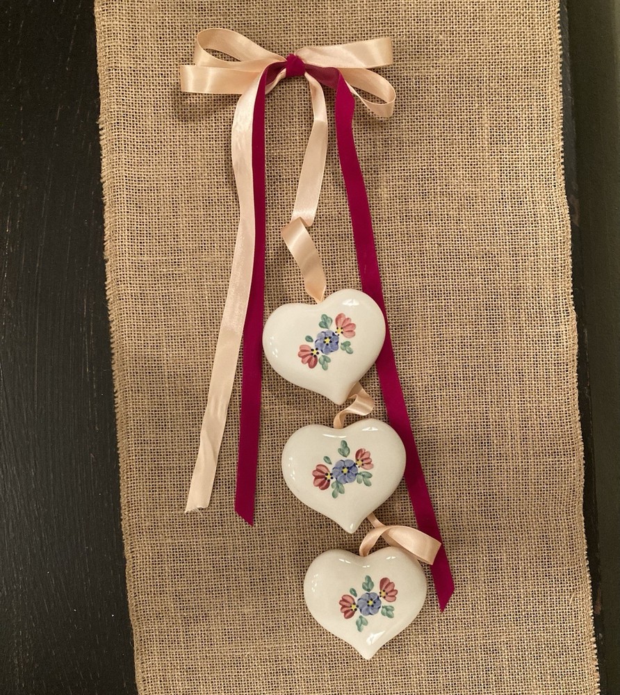HOMCO Home Interior Ceramic Floral Hearts Garland VTG Set of 3 Cozy Cottage