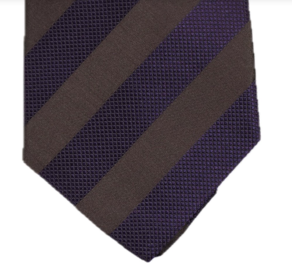 Vintage Kiton Napoli Purple Brown Mens 7 Fold Handmade Tie NEW 57