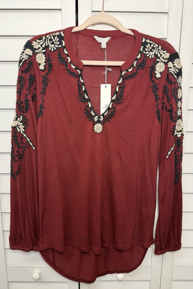 Lucky Brand Boho Embroidered Long Sleeve Tunic Top Women’s Size Medium NWT