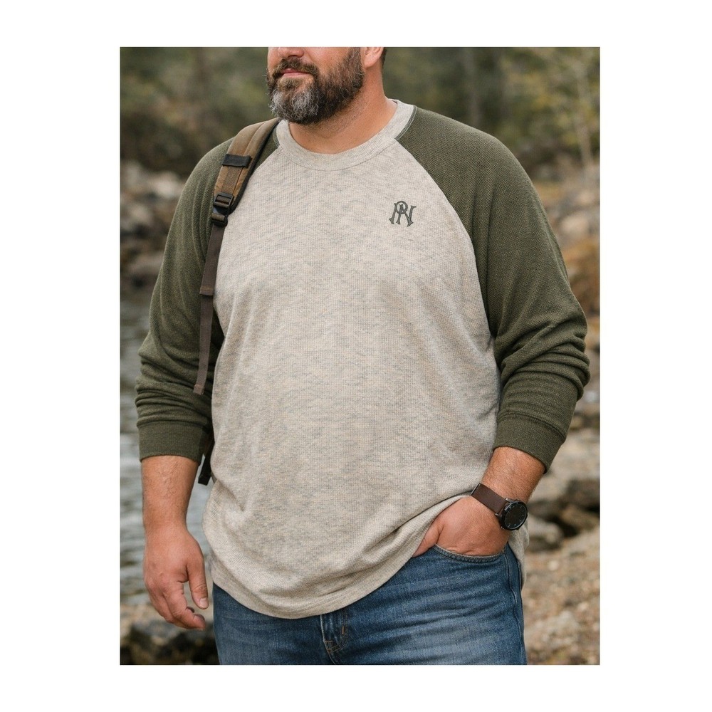 Parish Nation Heritage Waffle Knit Thermal Raglan Top Oatmeal Olive 4XL