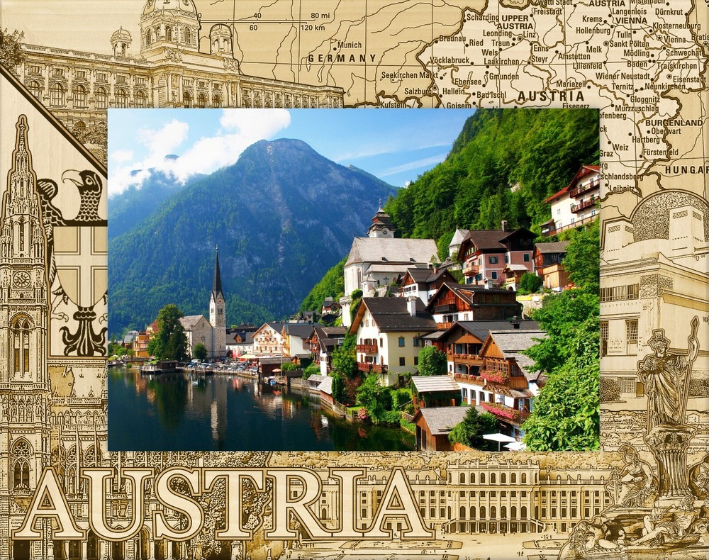 Austria Germany Laser Engraved Wood Picture Frame Landscape (4 x 6)