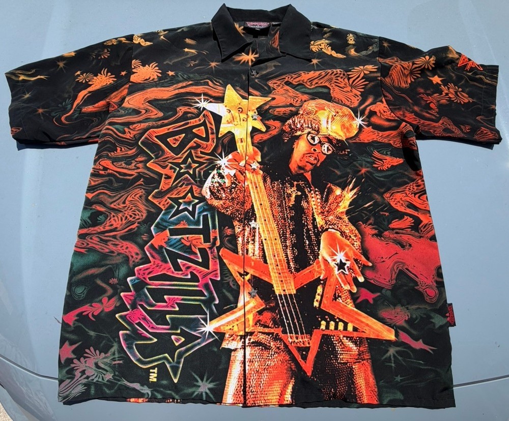 VTG Dragonfly Bootzilla Button Up Shirt Men's Size XXL, Black Funk Master