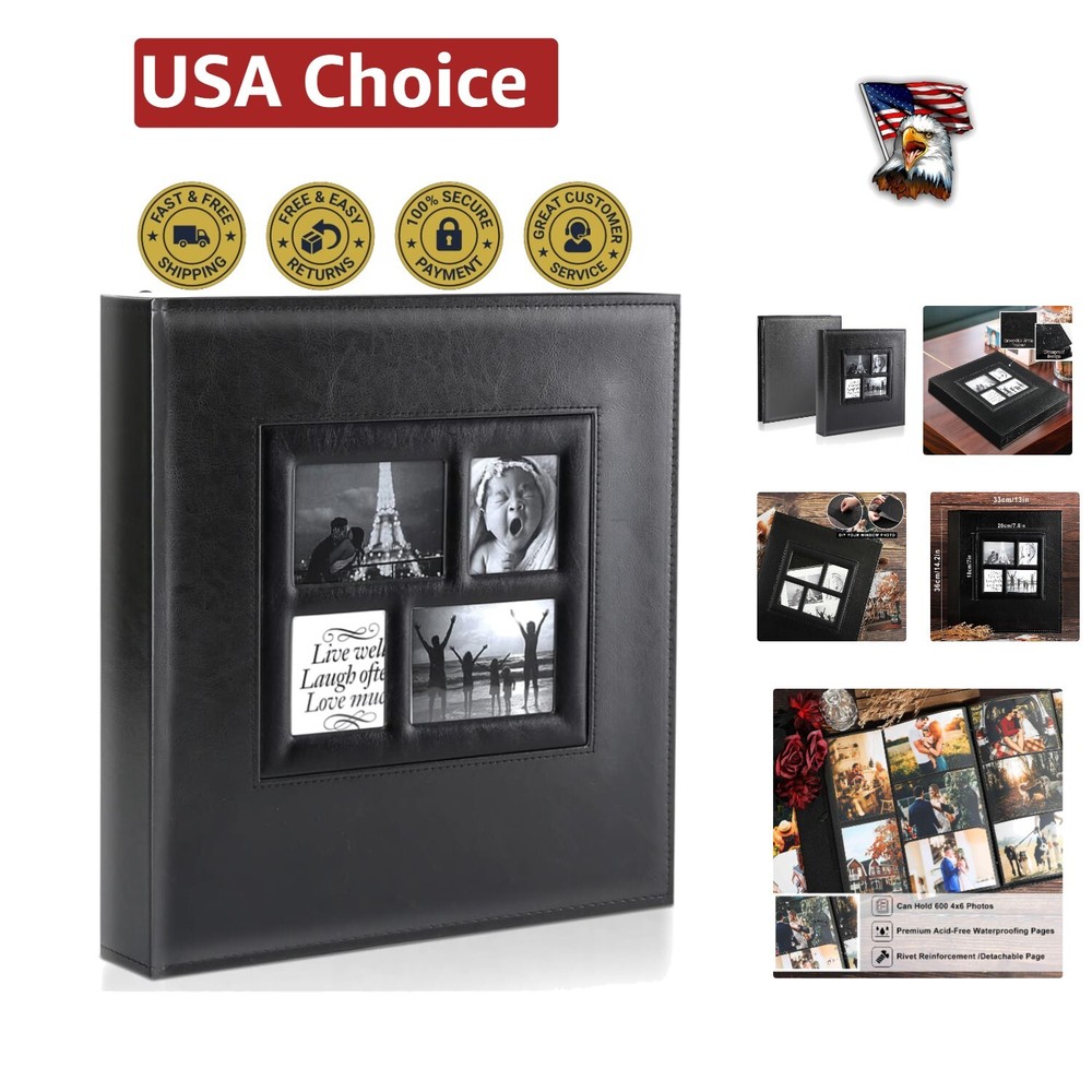 Black 4x6 Photo Album with Acid-Free Protection - 120 Pages, Customizable Cover-image