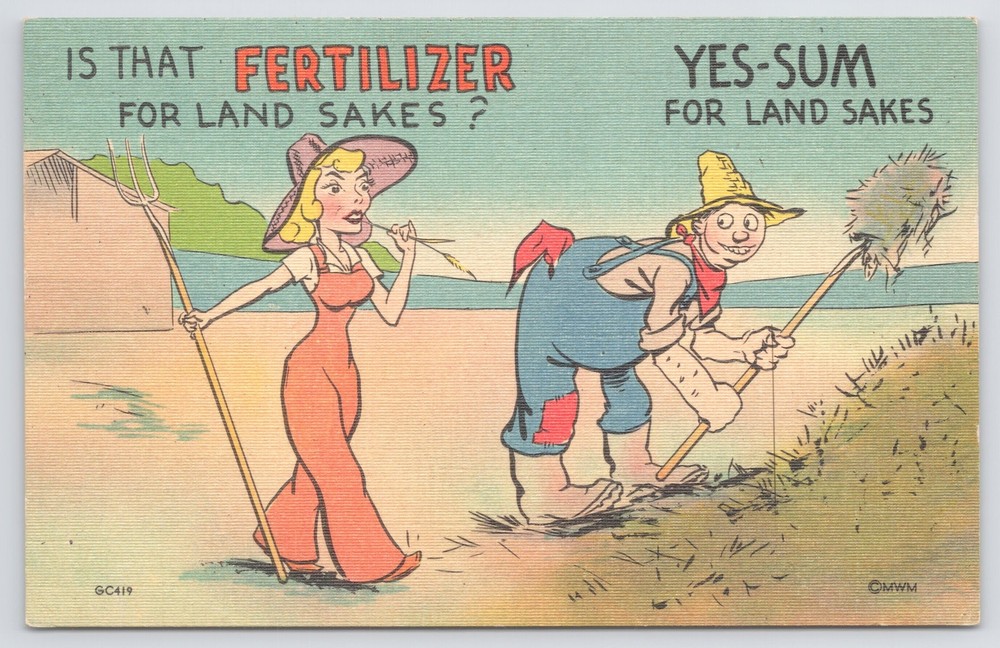 Farm~Is That Fertilizer For Land Sakes Yes Sum For Land Sakes~Vintage Postcard
