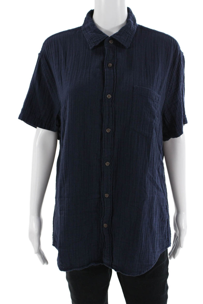 J Crew Women Dark Blue Cotton Collared Short Sleeve Button Up Shirt Size LFree Shipping in US $100+ Orders | $6.95 Orders Below