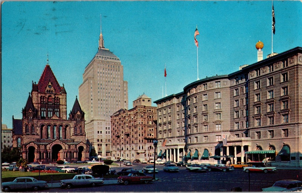 Postcard The Sheraton-Plaza Hotel Overlooking Copley Square VTG Cars Boston MA