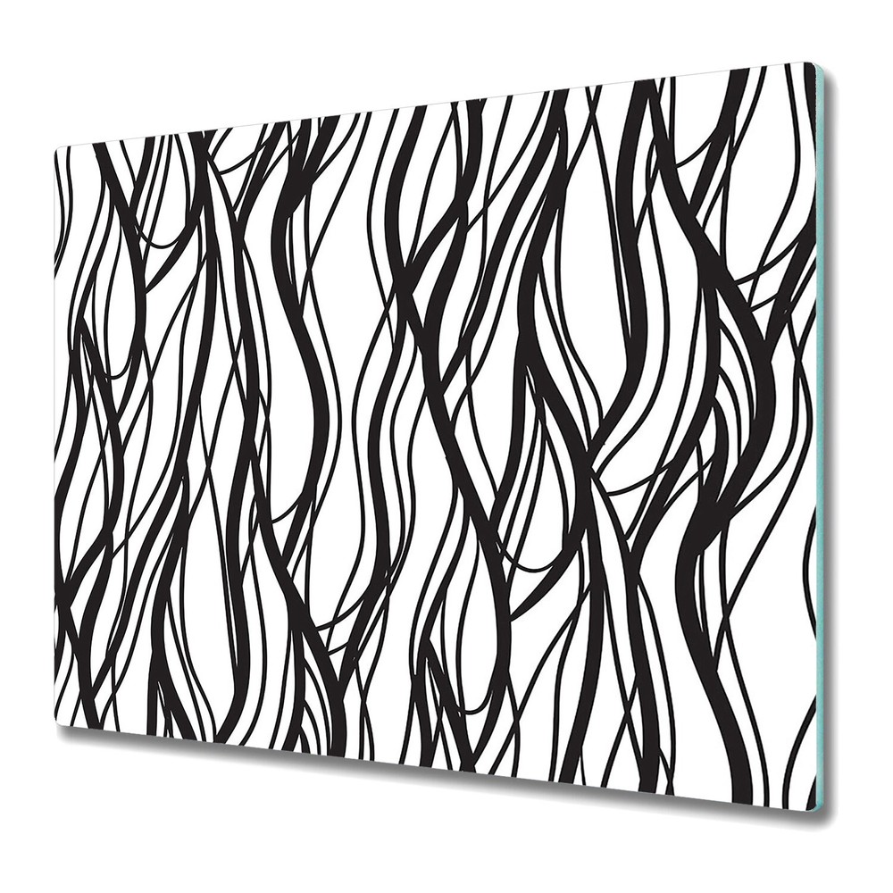 Glass Kitchen Chopping Board Wavy lines hand-drawn minimalistic black & white