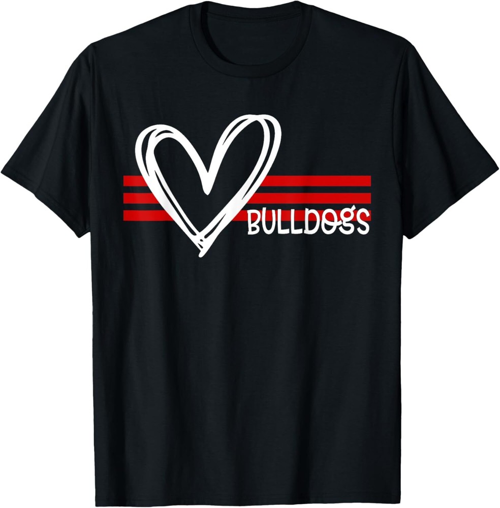 Bulldogs Team Pride School Spirit White Red Heart Shirt T-Shirt Hoodie