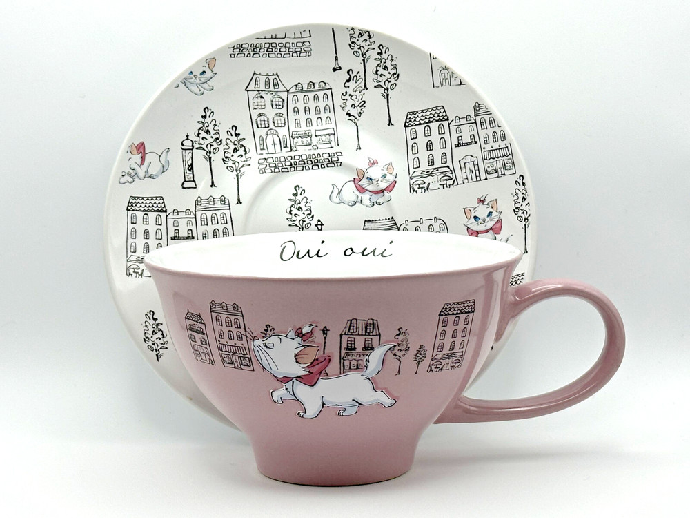 Disney Marie Oui Oui Ceramic Teacup 12 oz and Saucer Set The Aristocats NIB