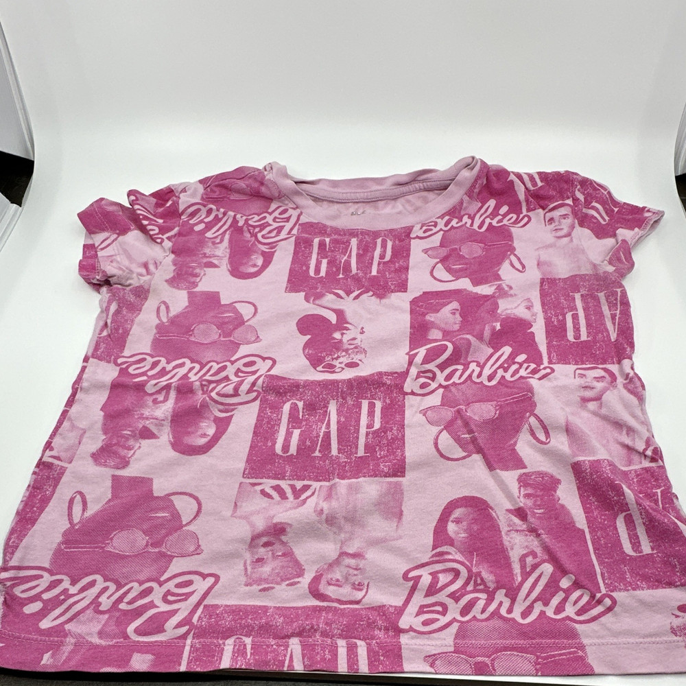 Gap Girls Barbie Pink Graphic Logo T-Shirt Size 10 Crew Neck Short Sleeve