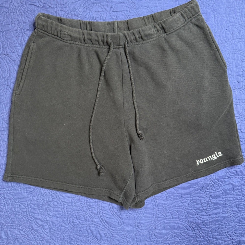 YoungLA Mens French Terry Gym Shorts Black Embroidered Logo XXL 5