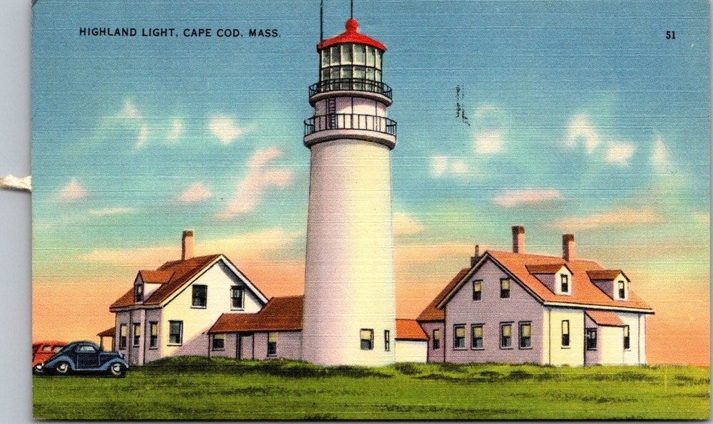 Highland Light Cape Cod MA Lighthouse Tichnor Linen Postcard 1946 Truro Mass
