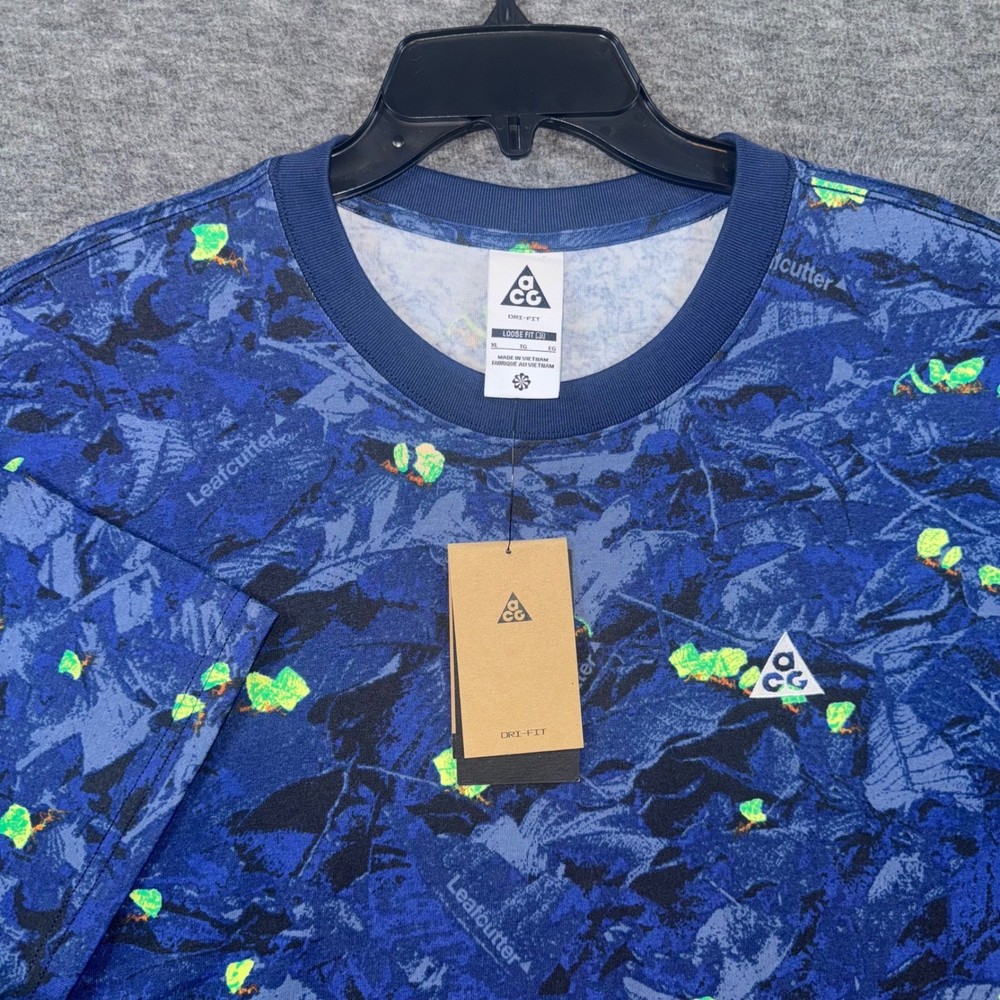 Nike ACG Dri Fit Leafcutter T-Shirt Mens XL Loose Fit Blue Graphic Tee NEW