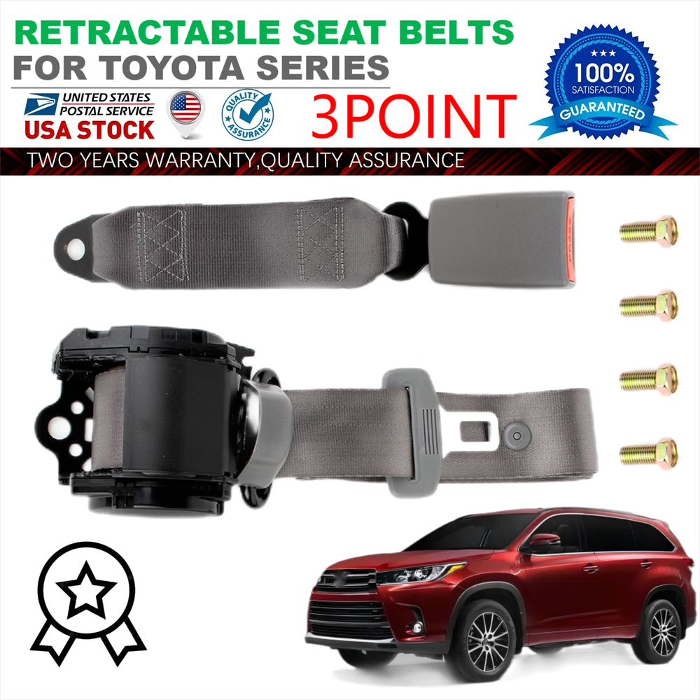 Gray 3 Point Seat Belt Set Retractable & Adjustable For Toyota Sequoia Replace