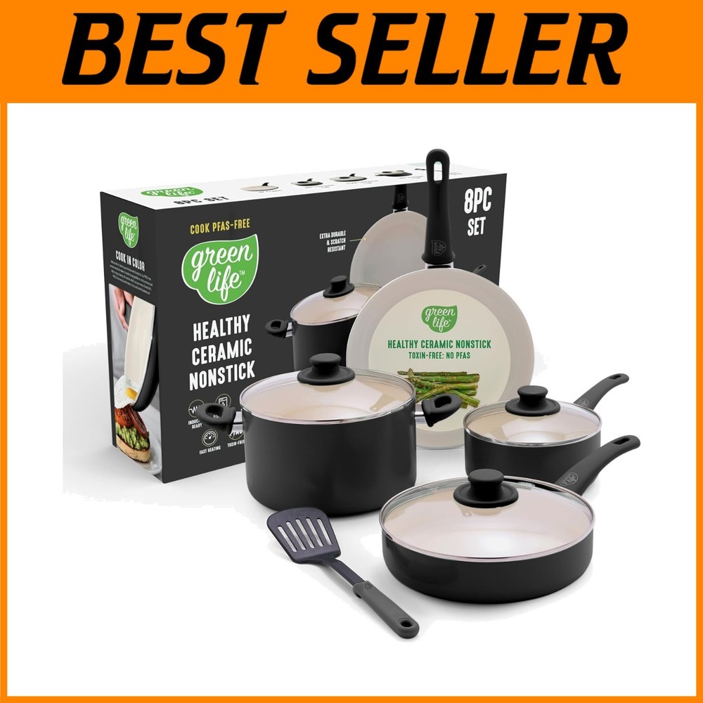 Durable 8-Pc Nonstick Cookware Set with Reinforced Even-Heat Bases