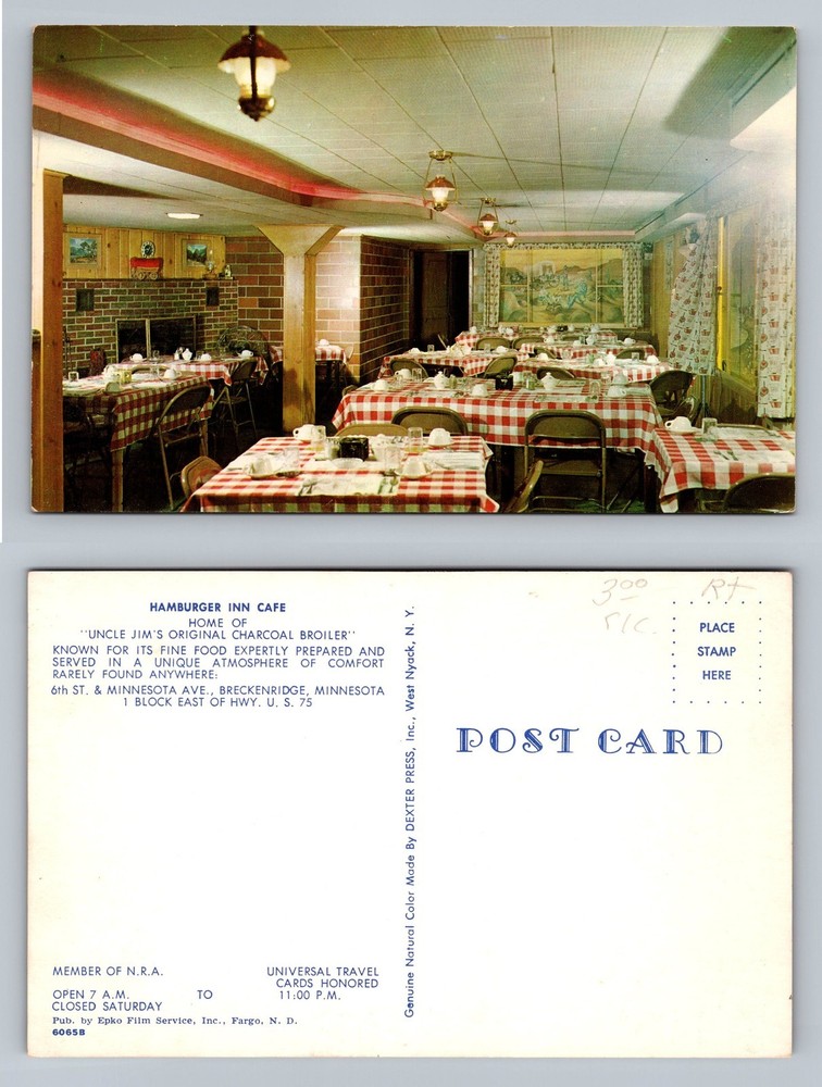 Breckenridge, MN-Minnesota, Hamburger Inn Cafe Interior View Vintage Postcard