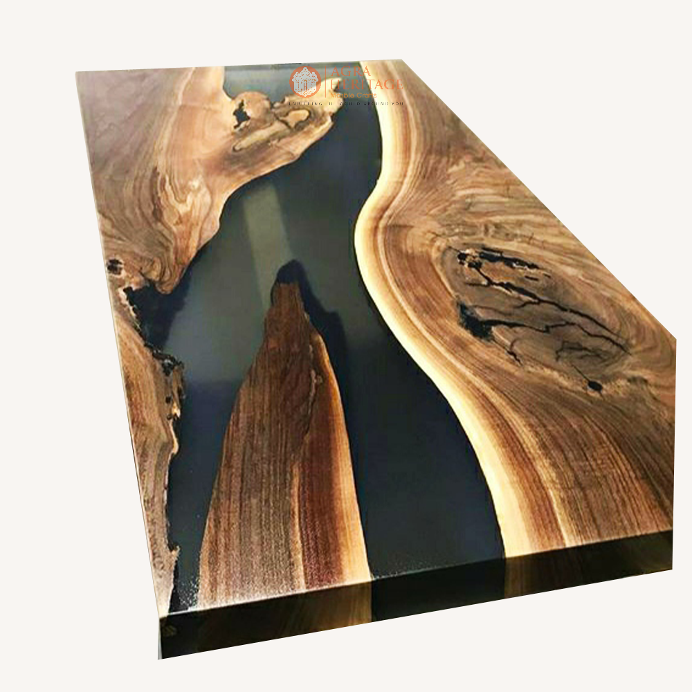 Acacia Spalted Maple Bar Tops Table Epoxy Black Resin River Handmade Art Decor-image