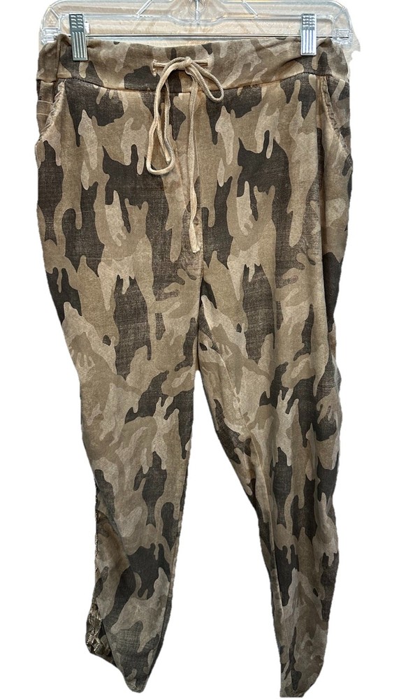 Venti6 Camo Cargo Jogger Crinkle with Stud Side Stipe Green Made in Italy Small