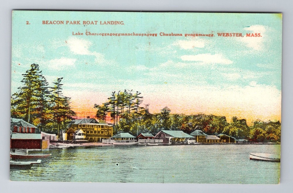 Webster MA-Massachusetts, Beacon Park Boat Landing, Antique Vintage Postcard